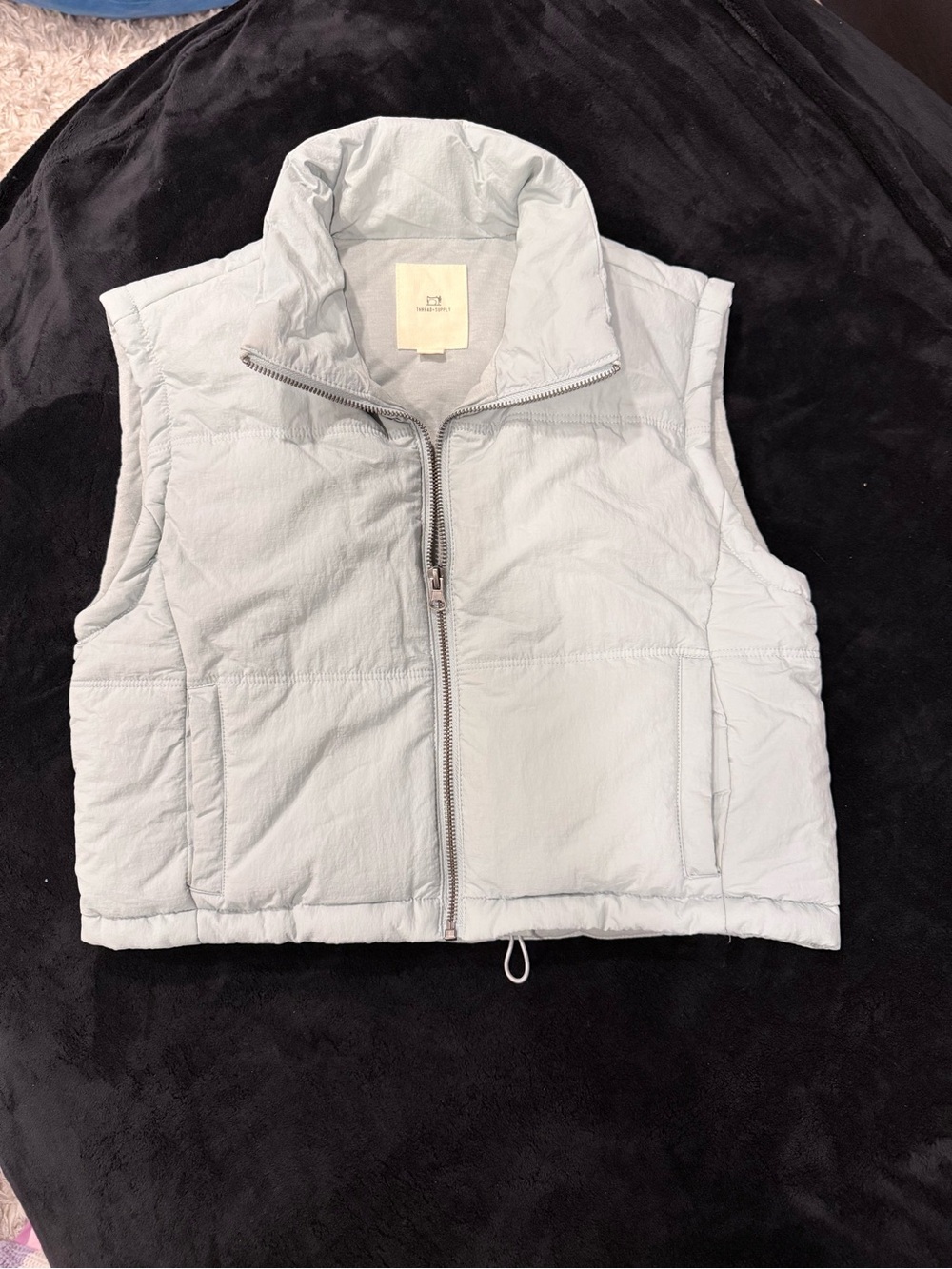 Thread + Supply Cropped Puffer Vest in Pale/Mint Green with Stand Collar